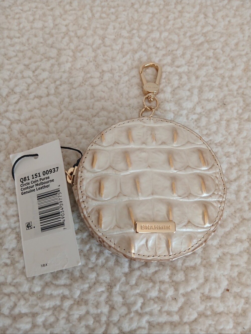 Brahmin Circle Croc-Embossed Round Coin Case with Gold Hardware NWT